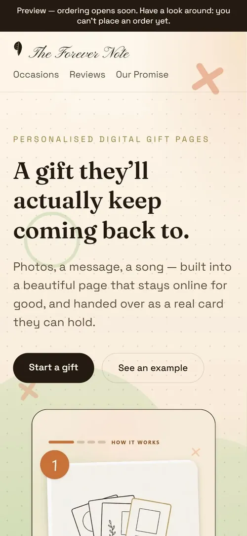 The The Forever Note site on a phone